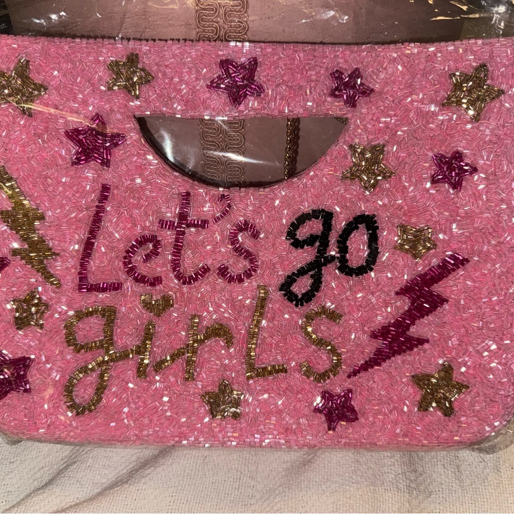Pink Beaded Clutch with Star and Lightning Design